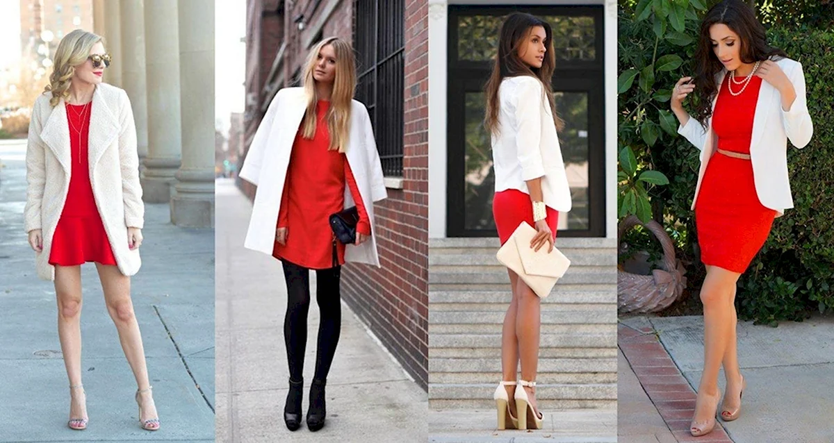 Красное платье с белым пиджаком