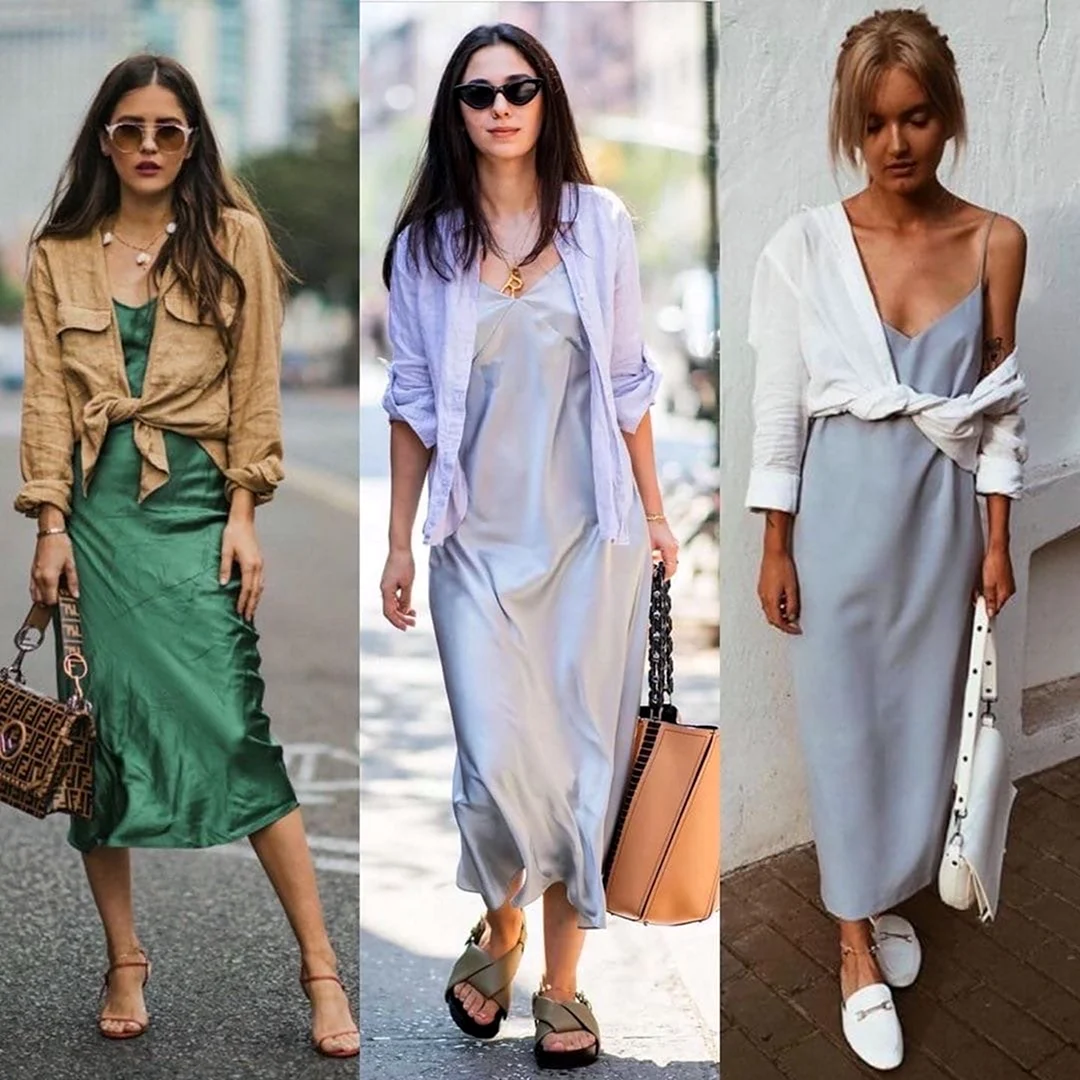 Образы с платьем в бельевом стиле