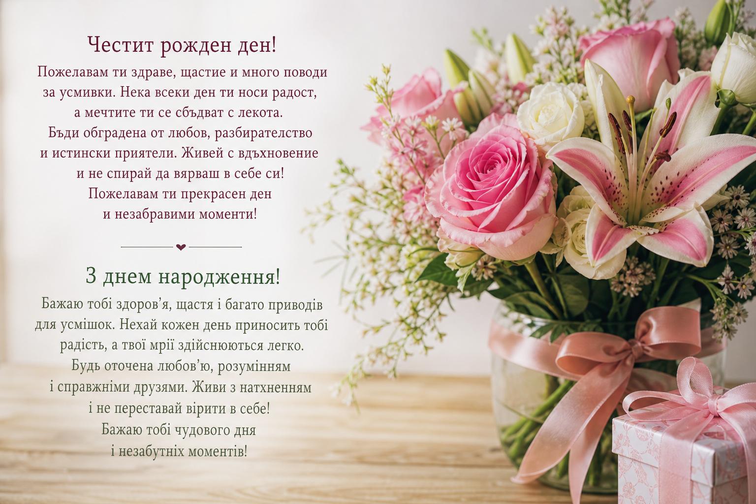 Привітання з днем народження болгарською мовою з перекладом українською. Привітання у прозі Привітання з днем народження болгарською мовою з перекладом українською. Привітання у прозі