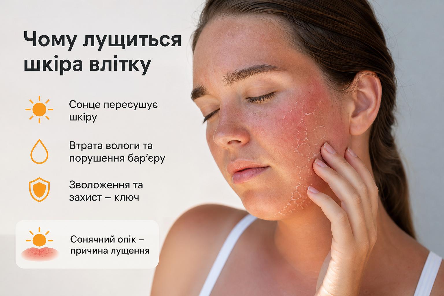 Чому лущиться шкіра обличчя влітку і як правильно її зволожувати. Сонячний опік і лущення: що відбувається Чому лущиться шкіра обличчя влітку і як правильно її зволожувати. Сонячний опік і лущення: що відбувається