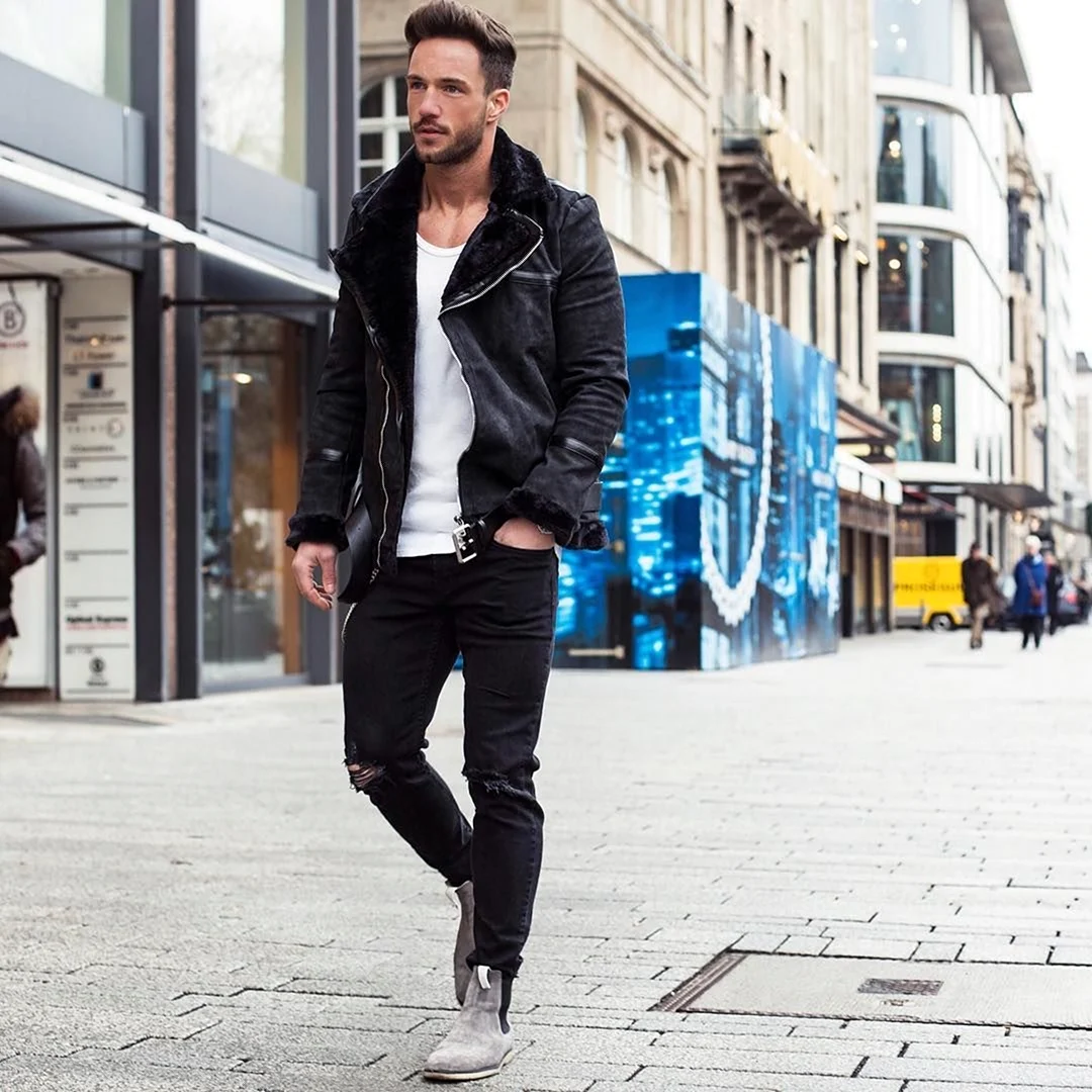 Стиль с кожаной курткой мужчине