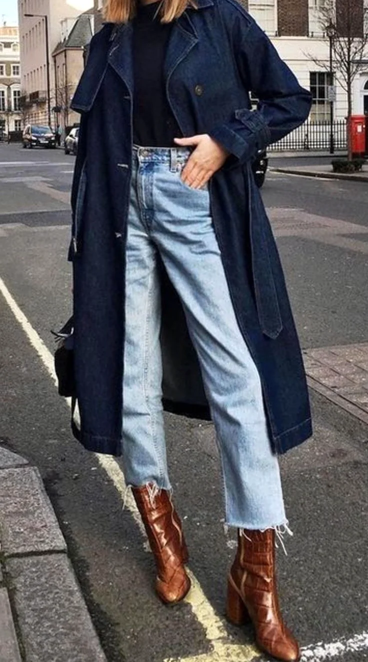Denim Trench Coat стрит стайл