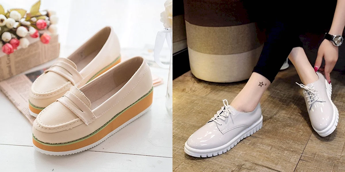 Лоферы бежевые женские на толстой подошве