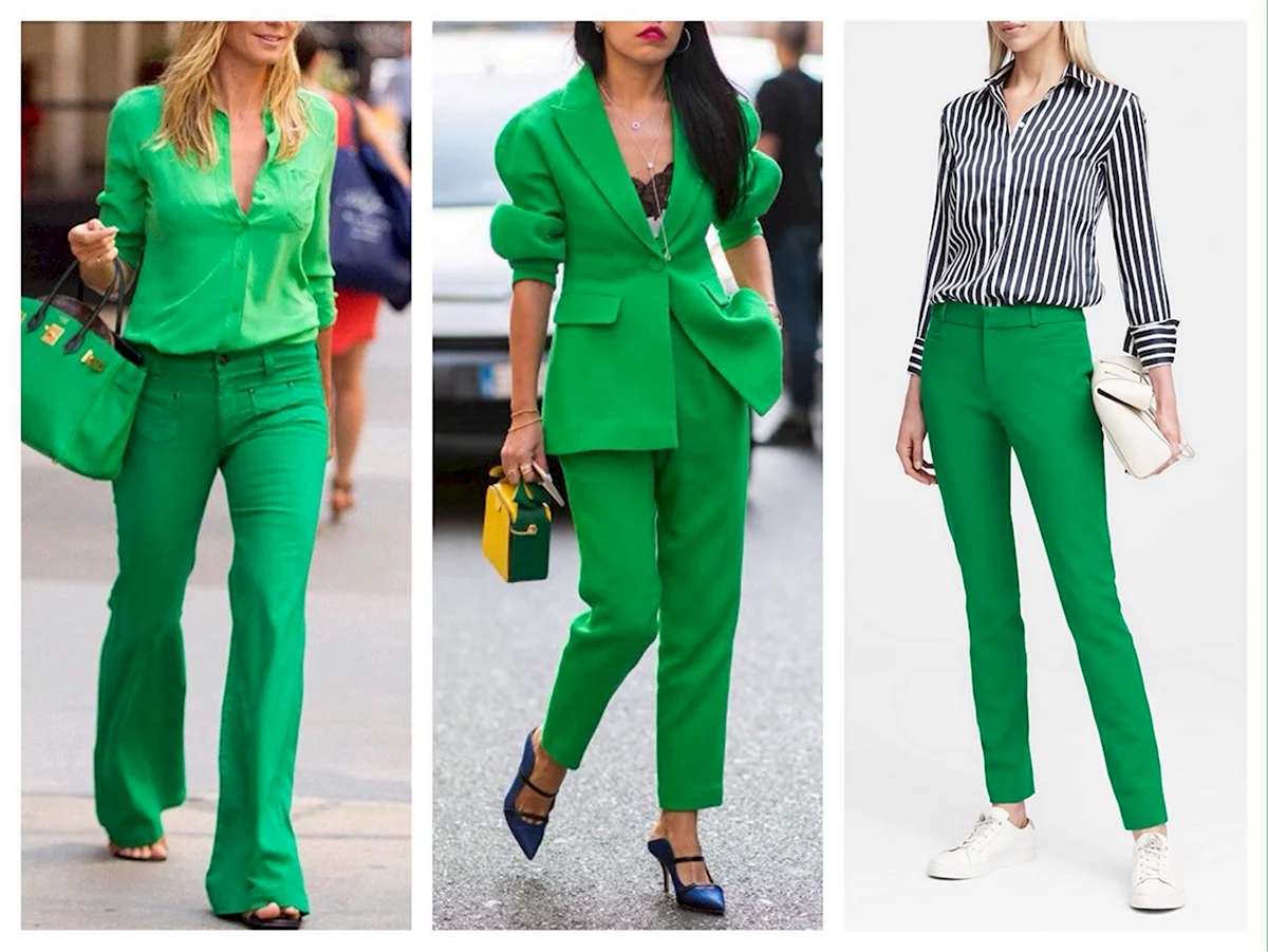 Темно зеленый брючный костюм