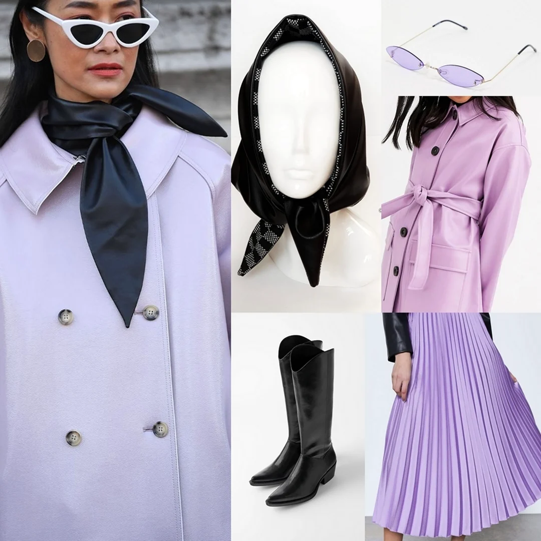 Образ в пальто и кожаной косынке